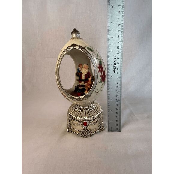 Sankyo Revolving Musical Christmas Egg, Santa & Children, Silver Toned - Picture 6 of 10